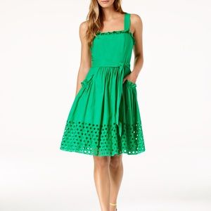 Vince Camuto Green Eyelet A-line Cotton Dress
